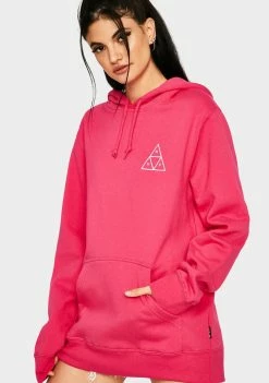 HUF Hot Pink Essentials Triple Triangle Pullover Hoodie Tops