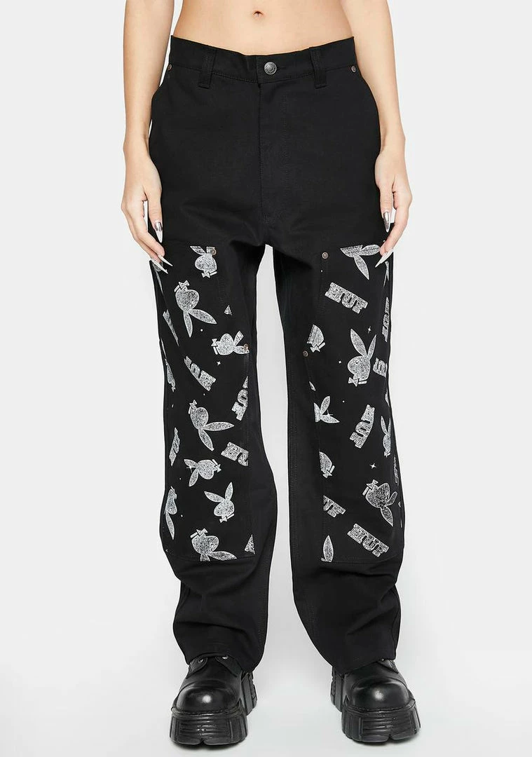 Cheapest ๐งจ HUF Playboy VVS Double Knee Pants Bottoms ๐ 3 HUF Playboy VVS Double Knee Pants Bottoms