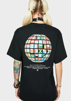 HUF Black Global Wave Graphic Tee