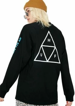 HUF Tops Multi Triple Triangle Long Sleeve Tee