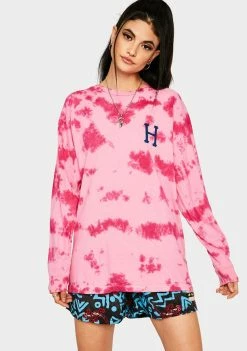 HUF Pink Classic H Watercolor Long Sleeve Tee Tops
