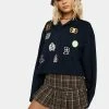HUF Dress Blouses Patches Long Sleeve Crop Polo Shirt