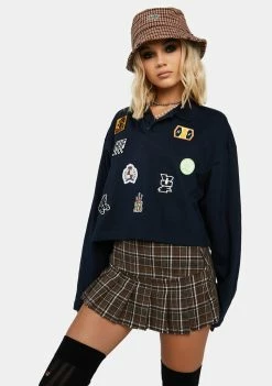 HUF Dress Blouses Patches Long Sleeve Crop Polo Shirt