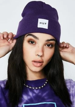 HUF Hats Purple Box Logo Beanie