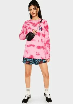 HUF Pink Classic H Watercolor Long Sleeve Tee Tops