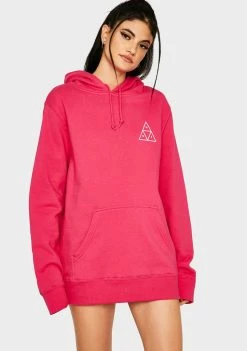HUF Hot Pink Essentials Triple Triangle Pullover Hoodie Tops