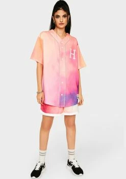 HUF Coral Pink Classic H Reflective Baseball Jersey Tops