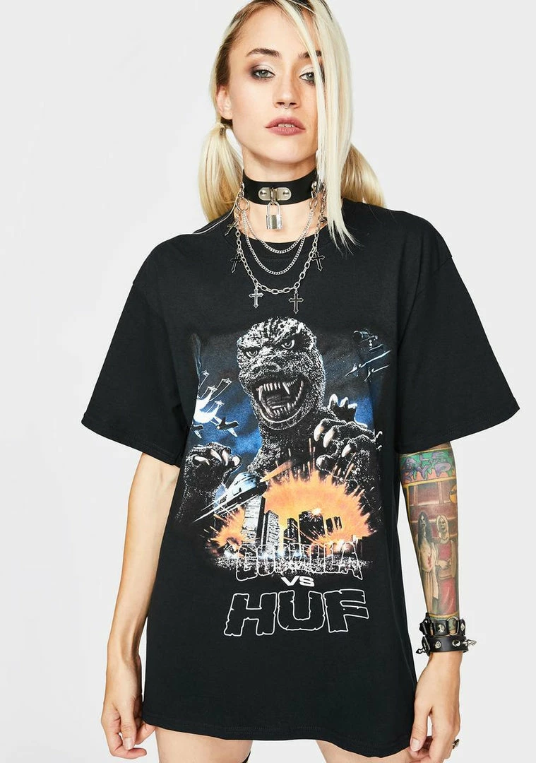 Best Pirce β HUF Tops Godzilla Tour Graphic Tee π 3 HUF Tops Godzilla Tour Graphic Tee