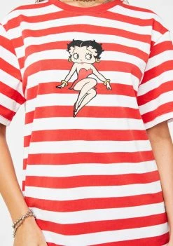 HUF Striped Betty Boop Graphic Tee Tops