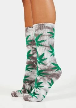 HUF Dark Tie Dye Green Buddy Plantlife Crew Socks