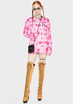 HUF Pink Classic H Watercolor Long Sleeve Tee Tops