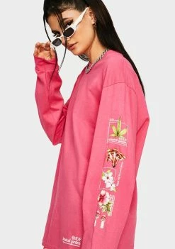 HUF Tops Pink Botanical Garden Long Sleeve Tee
