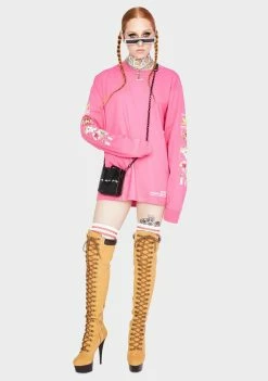 HUF Tops Pink Botanical Garden Long Sleeve Tee