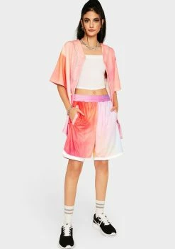 HUF Bottoms Coral Pink Classic H Reflective Basketball Shorts