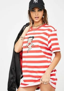 HUF Striped Betty Boop Graphic Tee Tops