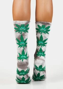HUF Dark Tie Dye Green Buddy Plantlife Crew Socks