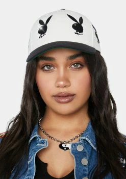 HUF Hats Playboy Rhinestone White 6 Panel Hat