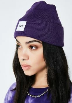HUF Hats Purple Box Logo Beanie