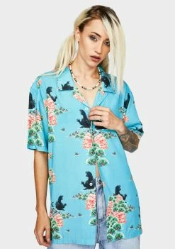 HUF Godzilla Resort Button Up Shirt Tops