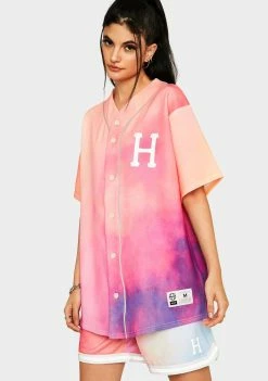 HUF Coral Pink Classic H Reflective Baseball Jersey Tops