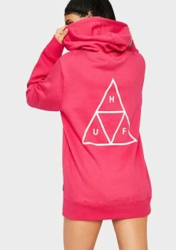 HUF Hot Pink Essentials Triple Triangle Pullover Hoodie Tops