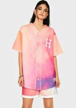 HUF Coral Pink Classic H Reflective Baseball Jersey Tops