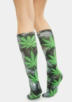 HUF Socks & Tights Green Tie Dye Plantlife Crew Socks
