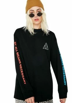 HUF Tops Multi Triple Triangle Long Sleeve Tee