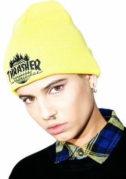 HUF X Thrasher Tour De Stoops Yellow Beanie Hats