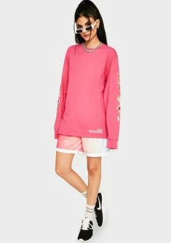 HUF Tops Pink Botanical Garden Long Sleeve Tee