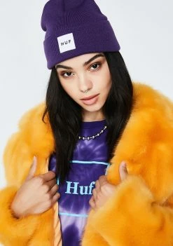 HUF Hats Purple Box Logo Beanie