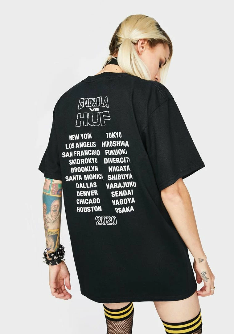 Best Pirce β HUF Tops Godzilla Tour Graphic Tee π 4 HUF Tops Godzilla Tour Graphic Tee